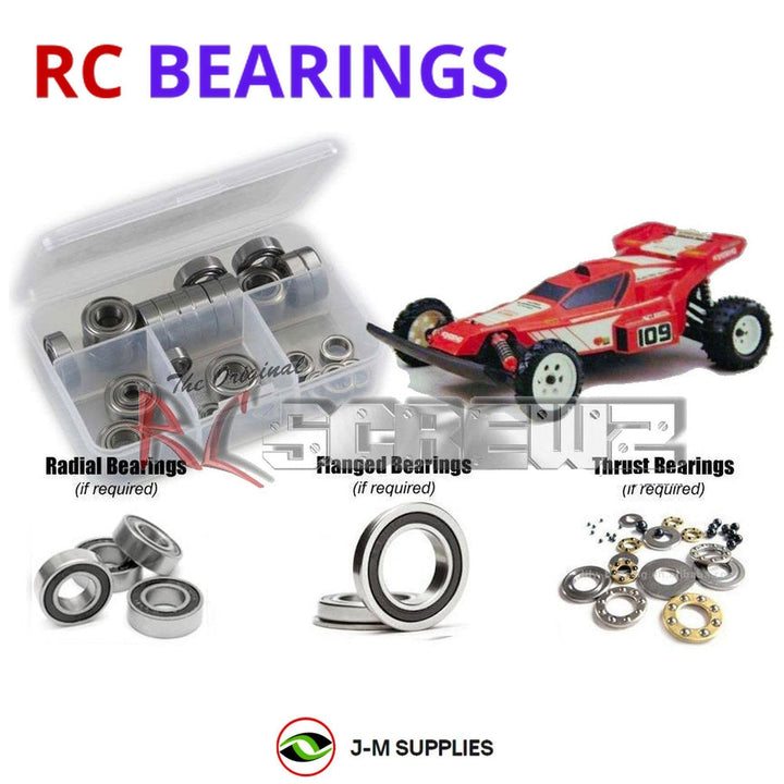Representative image of an RCScrewZ rubber-sealed bearing kit for Kyosho Raider Vintage 1/10 Electric 2WD Buggy (3184); exact bearing sizes and quantities vary by RC model.