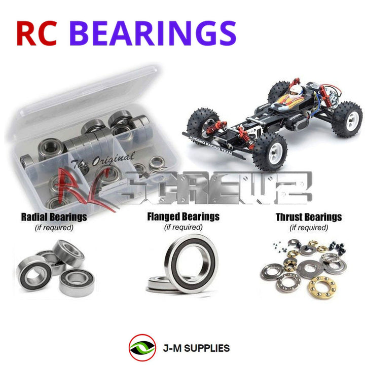Representative image of an RCScrewZ rubber-sealed bearing kit for Kyosho Optima 2016 1/10 Electric 4WD Buggy (30617B); exact bearing sizes and quantities vary by RC model.