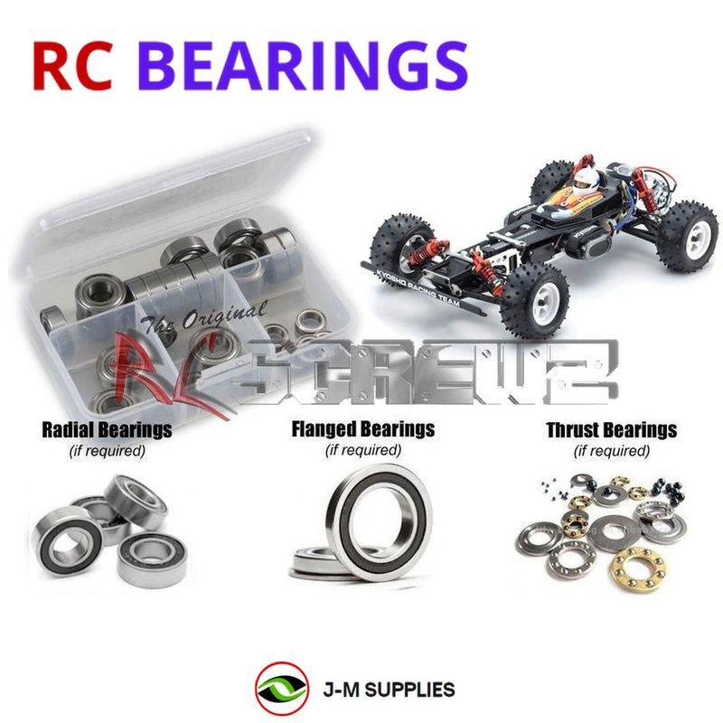 Representative image of an RCScrewZ rubber-sealed bearing kit for Kyosho Optima 2016 1/10 Electric 4WD Buggy (30617B); exact bearing sizes and quantities vary by RC model.