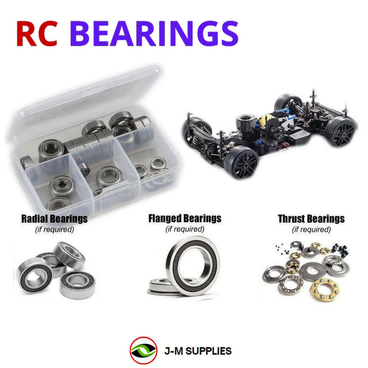 Representative image of an RCScrewZ rubber-sealed bearing kit for Kyosho Inferno GT3 1/8 Nitro 4WD GT Car (33010, 33010B); exact bearing sizes and quantities vary by RC model.