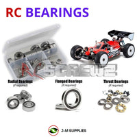Representative image of an RCScrewZ rubber-sealed bearing kit for Kyosho Inferno MP9e Evo 1/8 Electric 4WD Buggy (34105B); exact bearing sizes and quantities vary by RC model.