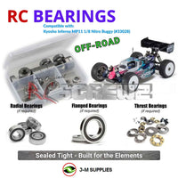 Representative image of an RCScrewZ rubber-sealed bearing kit for Kyosho Inferno MP11 1/8 Nitro 4WD Buggy (33028); exact bearing sizes and quantities vary by RC model.