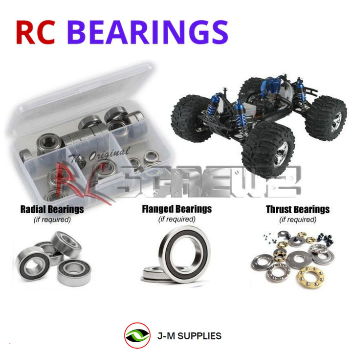 Representative image of an RCScrewZ rubber-sealed bearing kit for Team Losi LST Super Truck 1/8 Nitro 4WD Monster Truck (LOSB0010); exact bearing sizes and quantities vary by RC model.