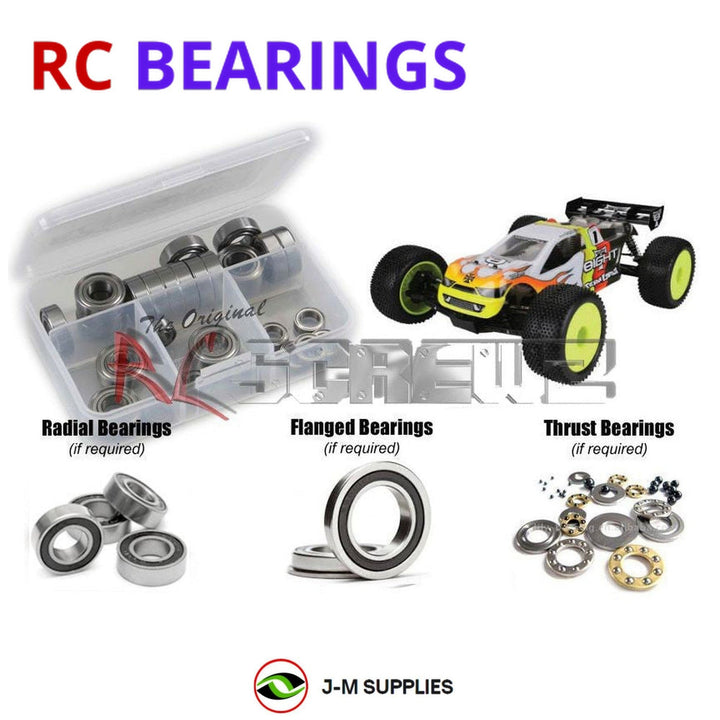Representative image of an RCScrewZ rubber-sealed bearing kit for Losi 8IGHT-T Nitro RTR 1/8 4WD Off-Road Truggy (LOS04011); exact bearing sizes and quantities vary by RC model.