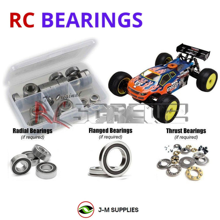 Representative image of an RCScrewZ rubber-sealed bearing kit for Losi 8IGHT-T 2.0 RTR 1/8 Nitro 4WD Truggy (LOSB0085); exact bearing sizes and quantities vary by RC model.