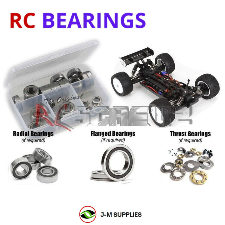 Representative image of an RCScrewZ rubber-sealed bearing kit for Losi Mini 8IGHT-T RTR AVC 1/14 4WD Truggy (LOS01000); exact bearing sizes and quantities vary by RC model.