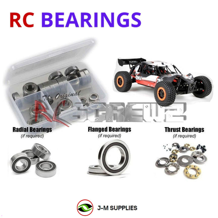 Representative image of an RCScrewZ rubber-sealed bearing kit for Losi TEN-SCBE 1/10 Electric 4WD Desert Buggy (LOS03007); exact bearing sizes and quantities vary by RC model.