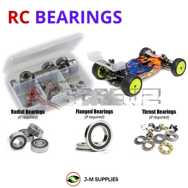 Representative image of an RCScrewZ rubber-sealed bearing kit for Losi TLR 22 5.0 DC/SR 1/10 Elec. 2WD Buggy (TLR03014, TLR03016); exact bearing sizes and quantities vary by RC model.