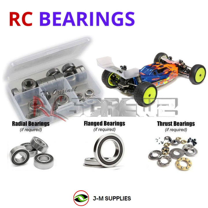 Representative image of an RCScrewZ rubber-sealed bearing kit for Losi TLR 22 5.0 DC/SR 1/10 Elec. 2WD Buggy (TLR03014, TLR03016); exact bearing sizes and quantities vary by RC model.