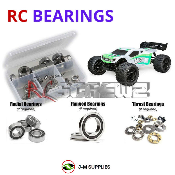 Representative image of an RCScrewZ rubber-sealed bearing kit for Losi TENACITY-T 1/10 Electric 4WD Truggy (LOS03011T); exact bearing sizes and quantities vary by RC model.