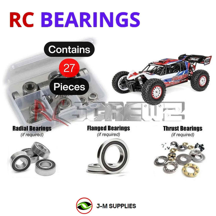 Representative image of an RCScrewZ rubber-sealed bearing kit for Losi Tenacity DB Pro 1/10 Electric 4WD Desert Buggy (LOS03027); exact bearing sizes and quantities vary by RC model.
