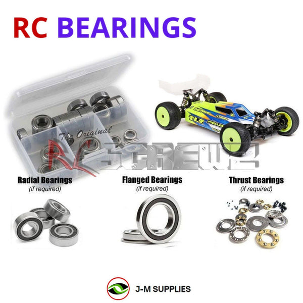 Representative image of an RCScrewZ rubber-sealed bearing kit for Losi TLR 22X-4 Elite 1/10 Electric 4WD Buggy (TLR03026); exact bearing sizes and quantities vary by RC model.