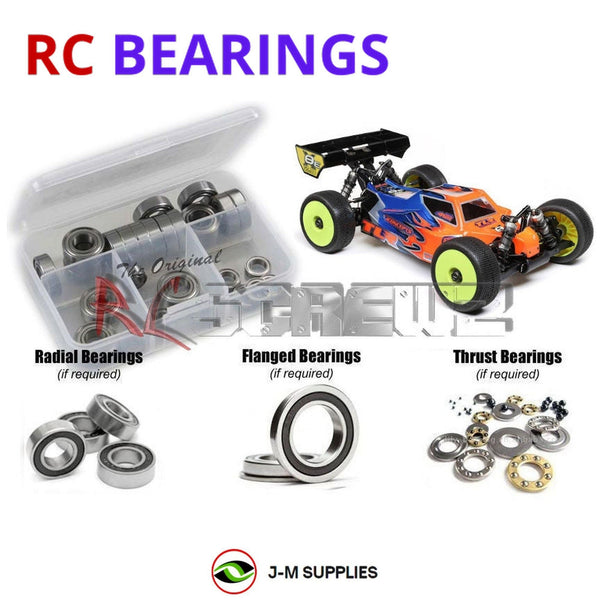 Representative image of an RCScrewZ rubber-sealed bearing kit for Losi TLR 8IGHT-X/E 2.0 1/8 Nitro/Electric 4WD Buggy (TLR04012); exact bearing sizes and quantities vary by RC model.
