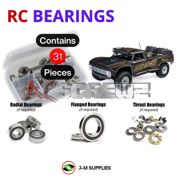Representative image of an RCScrewZ rubber-sealed bearing kit for Losi Baja Rey 2.0 F100 1/10 4WD Truck (LOS03049); exact bearing sizes and quantities vary by RC model.