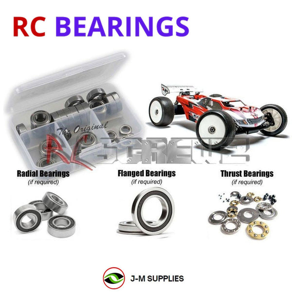 Representative image of an RCScrewZ rubber-sealed bearing kit for Mugen Seiki MBX-7T 1/8 Nitro Truggy (#E2013); exact bearing sizes and quantities vary by RC model.
