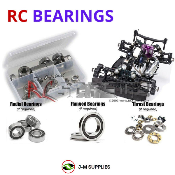 Representative image of an RCScrewZ rubber-sealed bearing kit for Mugen Seiki MGT7 Nitro #E2017; exact bearing sizes and quantities vary by RC model.