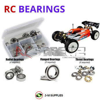 Representative image of an RCScrewZ rubber-sealed bearing kit for Serpent SRX8e RTR 1/8th #600022; exact bearing sizes and quantities vary by RC model.