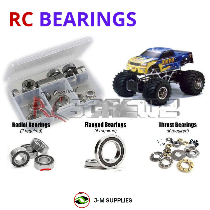 Representative image of an RCScrewZ rubber-sealed bearing kit for Tamiya TXT-1 Extreme Truck 1/10 Electric 4WD (58280); exact bearing sizes and quantities vary by RC model.