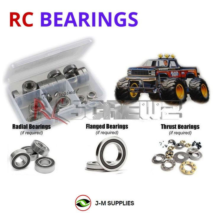 Representative image of an RCScrewZ rubber-sealed bearing kit for Tamiya Blackfoot F-150 1/10 Electric 2WD Truck (58058); exact bearing sizes and quantities vary by RC model.