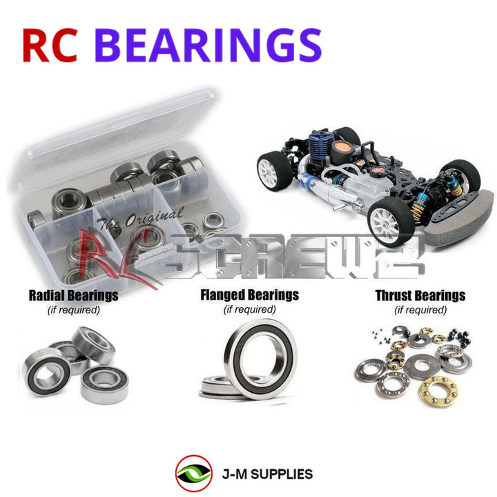 Representative image of an RCScrewZ rubber-sealed bearing kit for Tamiya TG10 Mk.2 1/10 Nitro 4WD Touring Car (44042); exact bearing sizes and quantities vary by RC model.