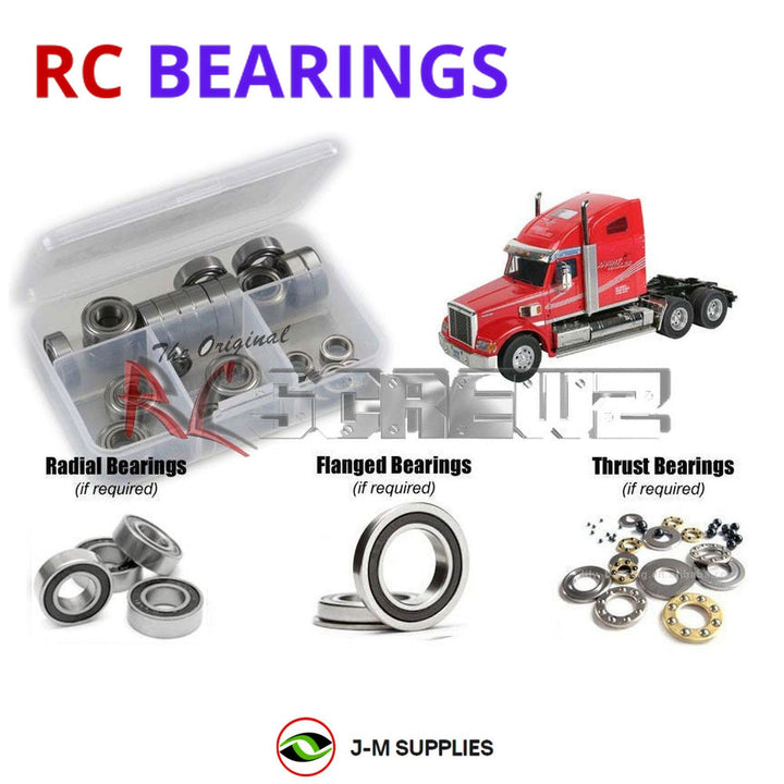 Representative image of an RCScrewZ rubber-sealed bearing kit for Tamiya Knight Hauler 1/14 Electric 6x4 Semi Truck (56314); exact bearing sizes and quantities vary by RC model.
