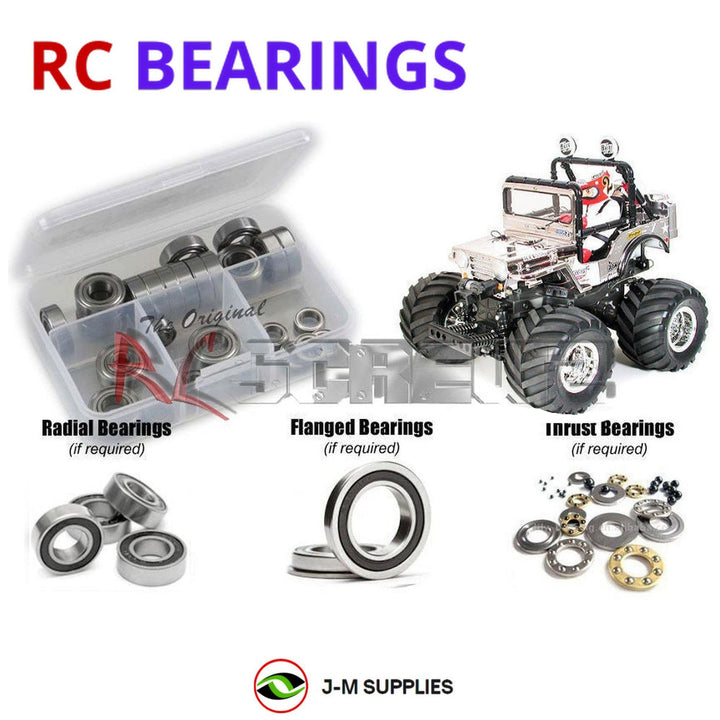 Representative image of an RCScrewZ rubber-sealed bearing kit for Tamiya Wild Willy 2 WR-02 2WD (#58242, 57046, 49337); exact bearing sizes and quantities vary by RC model.