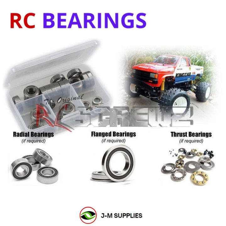 Representative image of an RCScrewZ rubber-sealed bearing kit for Tamiya Nissan King Cab 1/10 Electric 2WD Truck (58081); exact bearing sizes and quantities vary by RC model.