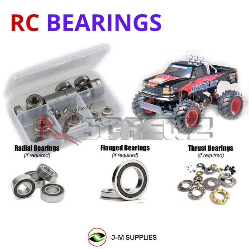 Representative image of an RCScrewZ rubber-sealed bearing kit for Tamiya King Blackfoot 1/10 Electric 2WD Truck (58192); exact bearing sizes and quantities vary by RC model.
