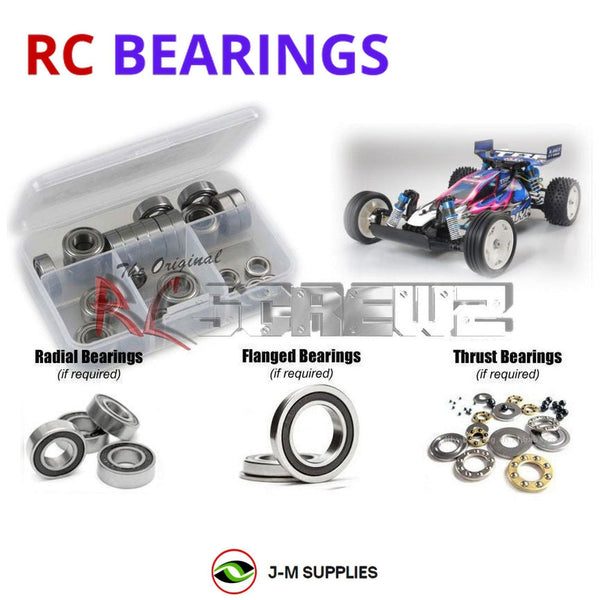Representative image of an RCScrewZ rubber-sealed bearing kit for Tamiya DT-02 MS 1/10 Electric 2WD Buggy (49475); exact bearing sizes and quantities vary by RC model.
