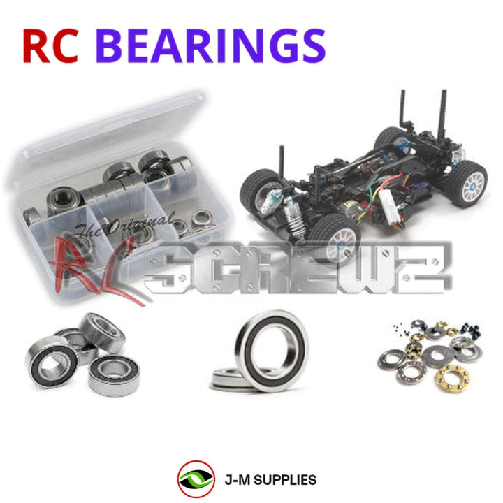 Representative image of an RCScrewZ rubber-sealed bearing kit for Tamiya M-05 Pro M-Chassis 1/10 Electric FWD Car (58443); exact bearing sizes and quantities vary by RC model.
