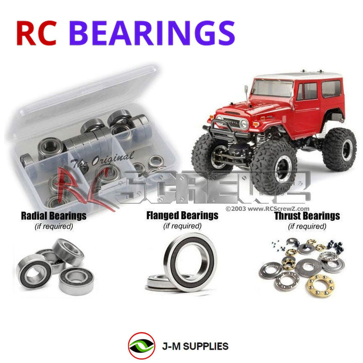 Representative image of an RCScrewZ rubber-sealed bearing kit for Tamiya Toyota Land Cruiser 40 CR-01 1/10 4WD Crawler (58405); exact bearing sizes and quantities vary by RC model.
