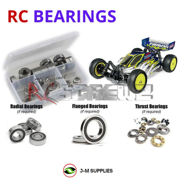 Representative image of an RCScrewZ rubber-sealed bearing kit for Tamiya DB02 Leonis 1/10 Electric 4WD Buggy (58507); exact bearing sizes and quantities vary by RC model.