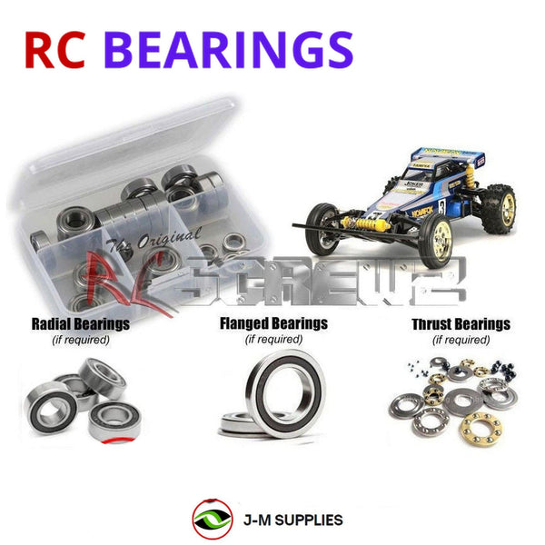 Representative image of an RCScrewZ rubber-sealed bearing kit for Tamiya Novafox 1/10 Electric 2WD Off-Road Buggy (58577); exact bearing sizes and quantities vary by RC model.