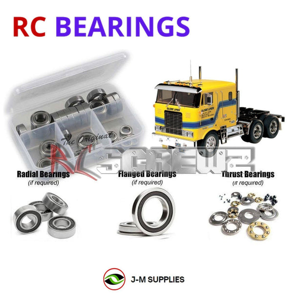 Representative image of an RCScrewZ rubber-sealed bearing kit for Tamiya Globe Liner 1/14 Electric 6x4 Semi Truck (56304); exact bearing sizes and quantities vary by RC model.