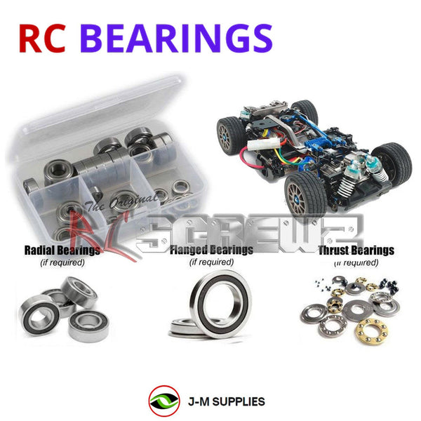Representative image of an RCScrewZ rubber-sealed bearing kit for Tamiya M-05 Ver.II PRO 1/10 Electric FWD M-Chassis (58593); exact bearing sizes and quantities vary by RC model.