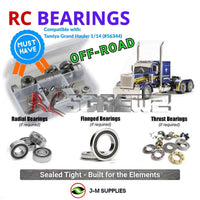 Representative image of an RCScrewZ rubber-sealed bearing kit for Tamiya Grand Hauler 1/14 Electric 6x4 Semi Truck (56344, 56343); exact bearing sizes and quantities vary by RC model.