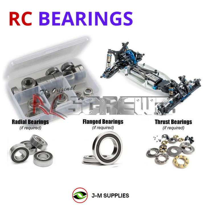Representative image of an RCScrewZ rubber-sealed bearing kit for Tamiya TRF211XM 1/10 Electric 2WD Off-Road Racing Buggy (42288); exact bearing sizes and quantities vary by RC model.