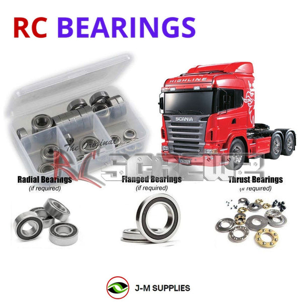 Representative image of an RCScrewZ rubber-sealed bearing kit for Tamiya Scania R620 6x4 1/14 Tractor (56323); exact bearing sizes and quantities vary by RC model.