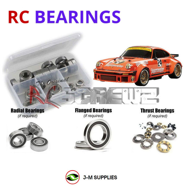 Representative image of an RCScrewZ rubber-sealed bearing kit for Tamiya Porsche 934 RSR TA02SW 1/10 Touring Car (84431); exact bearing sizes and quantities vary by RC model.