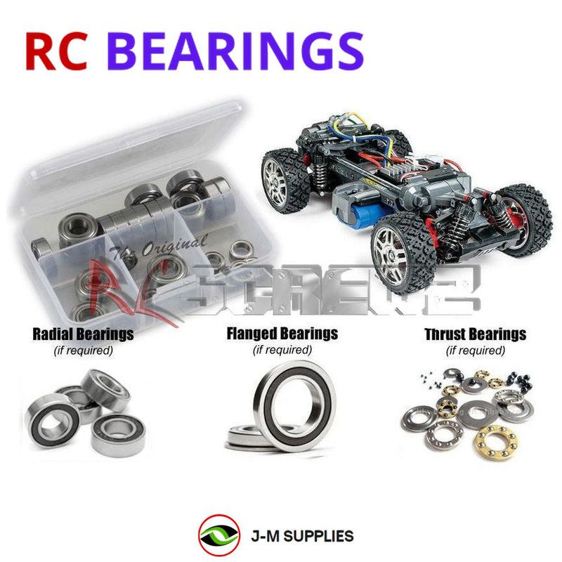 Representative image of an RCScrewZ rubber-sealed bearing kit for Tamiya MF-01X 1/10 Electric 4WD Chassis (58629); exact bearing sizes and quantities vary by RC model.