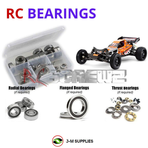 Representative image of an RCScrewZ rubber-sealed bearing kit for Tamiya Racing Fighter DT-03 1/10 2WD Buggy (58628); exact bearing sizes and quantities vary by RC model.