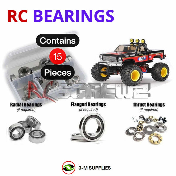 Representative image of an RCScrewZ rubber-sealed bearing kit for Tamiya Blackfoot 2016 1/10 Electric 2WD Truck (58633); exact bearing sizes and quantities vary by RC model.