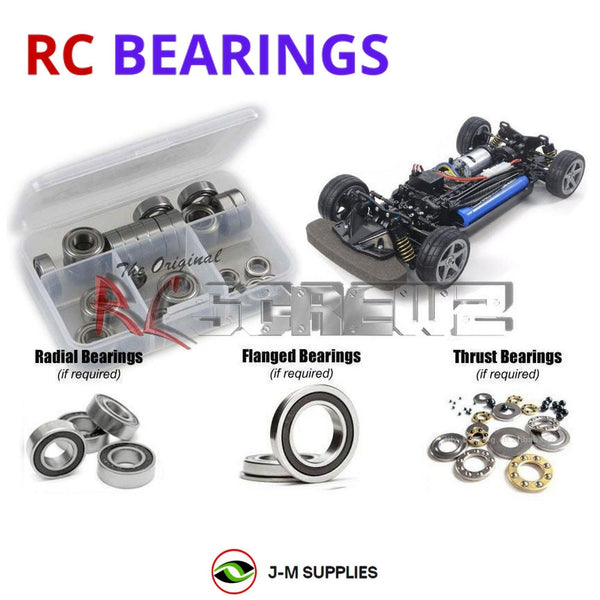 Representative image of an RCScrewZ rubber-sealed bearing kit for Tamiya TT-02 Type-S 1/10 Electric 4WD Touring Car (58600); exact bearing sizes and quantities vary by RC model.