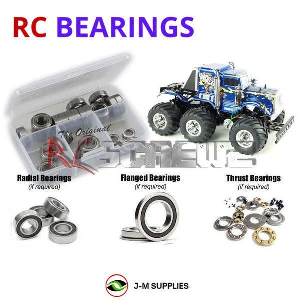 Representative image of an RCScrewZ rubber-sealed bearing kit for Tamiya Konghead G6-01 1/18 Electric 6WD Truck (58646); exact bearing sizes and quantities vary by RC model.