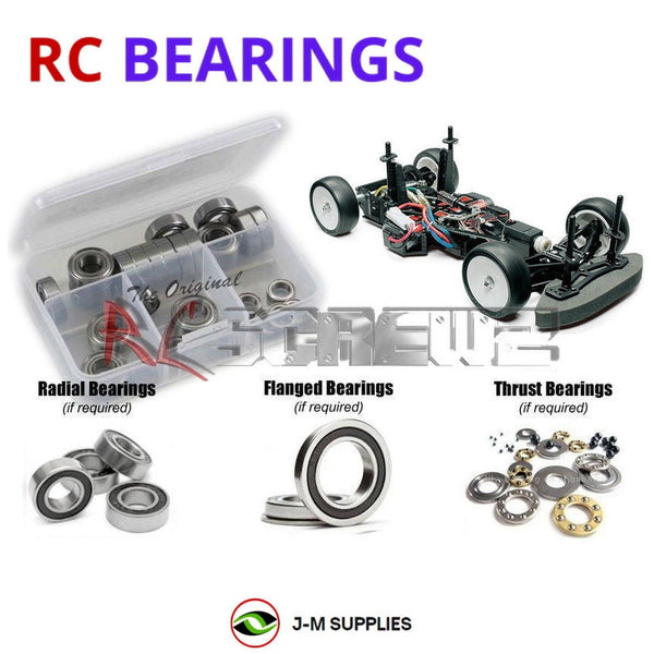 Representative image of an RCScrewZ rubber-sealed bearing kit for Tamiya F103GT 1/10 Electric On-Road GT Car (58367); exact bearing sizes and quantities vary by RC model.