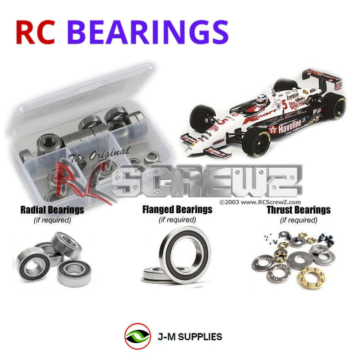 Representative image of an RCScrewZ rubber-sealed bearing kit for Tamiya Lola T93/00 F103 1/10 Electric 2WD F1 Car (58134); exact bearing sizes and quantities vary by RC model.