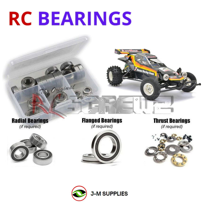 Representative image of an RCScrewZ rubber-sealed bearing kit for Tamiya The Hornet 2004 1/10 Electric 2WD Buggy (58336); exact bearing sizes and quantities vary by RC model.