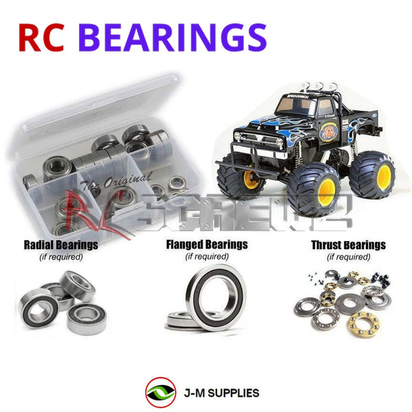 Representative image of an RCScrewZ rubber-sealed bearing kit for Tamiya Midnight Pumpkin 1/12 Electric 2WD Truck (58070); exact bearing sizes and quantities vary by RC model.