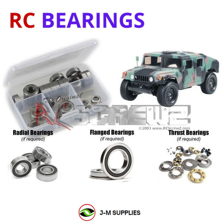Representative image of an RCScrewZ rubber-sealed bearing kit for Tamiya M1025 Hummer 1/12 Electric 4WD Military Truck (58154); exact bearing sizes and quantities vary by RC model.