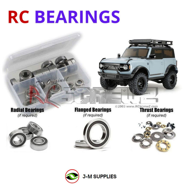 Representative image of an RCScrewZ rubber-sealed bearing kit for Tamiya Ford Bronco CC-02 1/10 Electric 4WD SUV (58705); exact bearing sizes and quantities vary by RC model.